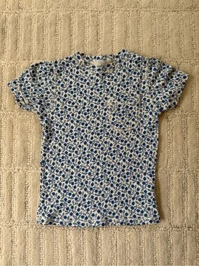 Misha And Puff White Tee with Blue Floral Print and Pocket